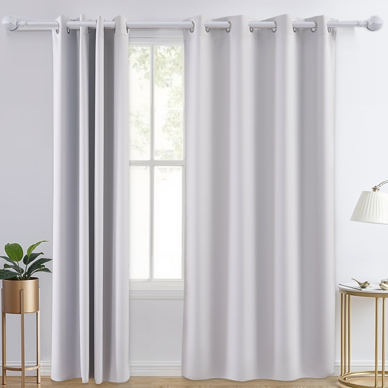 VEVOR Blackout Curtains, White Blocking Drapes for Bedroom and Living Room, 2 Panels Set Grommet Room Darkening Curtain, Solid Thermal Insulated Drapes, Noise Reducing Window Treatments, 52x84 inch
