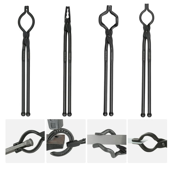 VEVOR Blacksmith Tongs,18” 4 PCS, V-Bit Bolt Tongs, Wolf Jaw Tongs,Z V-Bit Tongs and Gripping Tongs, Carbon Steel Forge Tongs with A3 Steel Rivets, for Beginner and Seasoned Blacksmiths, Bladesmiths