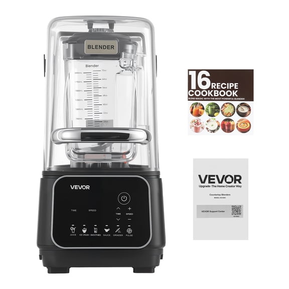 VEVOR Blender, 68 oz Professional Countertop Blenders with Shield, 2200W 26000RPM Kitchen Food Processor Combo, Self-Cleaning, Speed Adjustable, 6 Preset Menu for Smoothies, Ice Crushing, Puree, Blac
