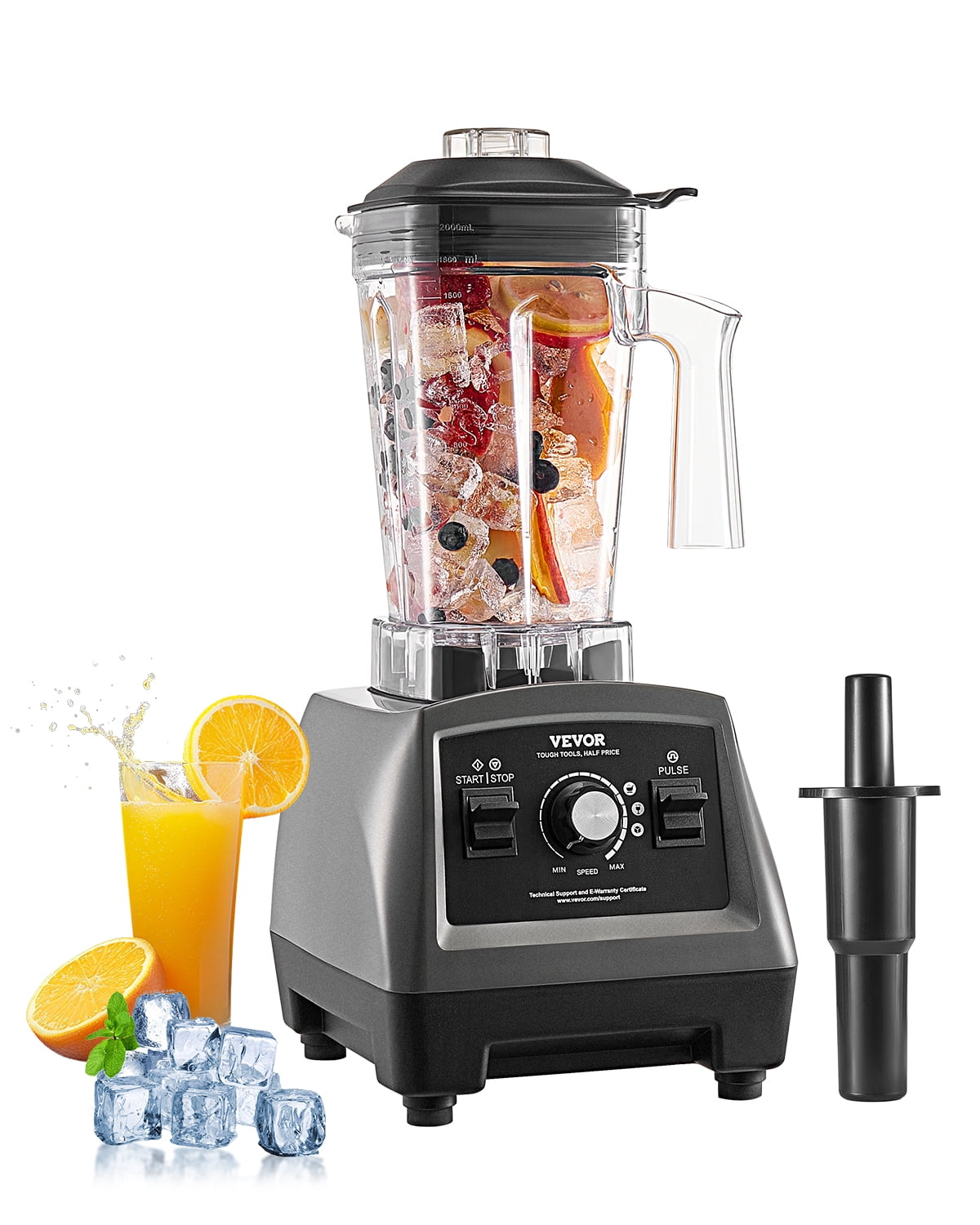 VEVOR Blender for Smoothies, 61 oz 1400W, Professional Blender with Powerful Motor, Multi-Functional Food Processing Blender with 2 Cups for Smoothie/Milkshake/Juice, Fits for Kitchen