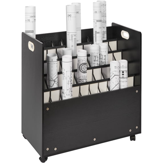 VEVOR Blueprint Storage Rack, 50 Slots Mobile Blueprint Storage Cabinet,Wooden Roll File Organizer Cart for Construction Plan Map Poster Architectural, Blueprint File Holder for Home, Office, School