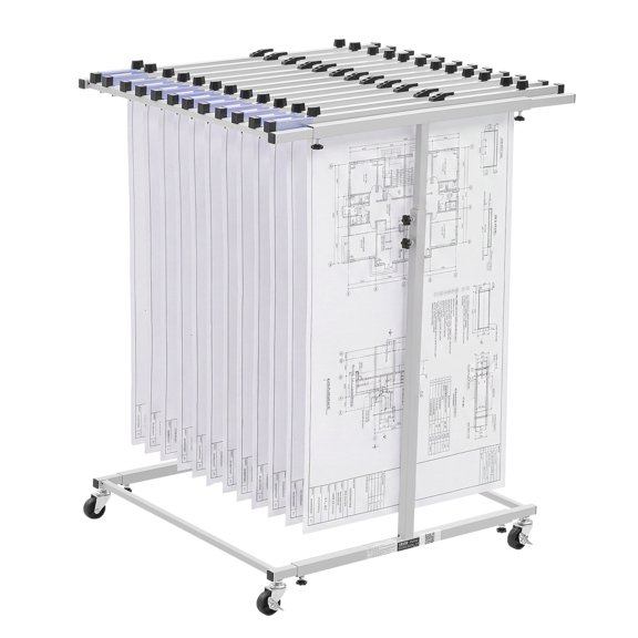 VEVOR Blueprint Storage Rack, Steel, Mobile Adjustable Blueprint Holder, Vertical Drawing Rack with Wheels, File Storage Organizer Stand, for Construction Plans Posters Home Office, Without Clamps
