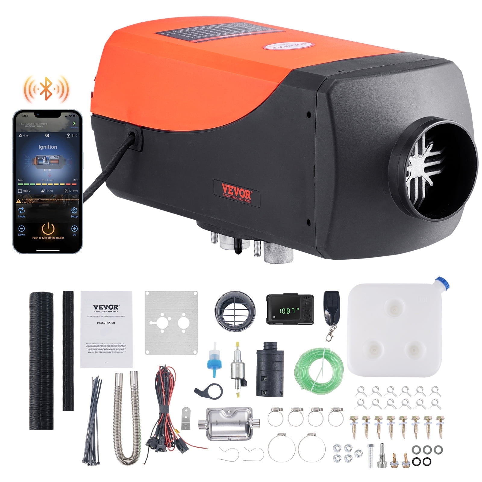 VEVOR Bluetooth App Control Diesel Air Heater, 12V 8KW Diesel Heater with Automatic Altitude Adjustment, Remote Control and LCD, Diesel Parking Heater for RV Trailer Camper Van Boat
