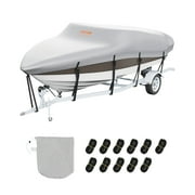 VEVOR Boat Cover, 14'-16' Trailerable Waterproof Boat Cover, 600D Marine Grade PU Oxford, with Motor Cover and Buckle Straps, for V-Hull, Tri-Hull, Fish Ski Boat, Runabout, Bass Boat, Grey