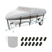 VEVOR Boat Cover, 17'-19' Trailerable Waterproof Boat Cover, 600D Marine Grade PU Oxford, with Motor Cover and Buckle Straps, for V-Hull, Tri-Hull, Runabout, Bass Boat, Fish Ski Boat, Grey