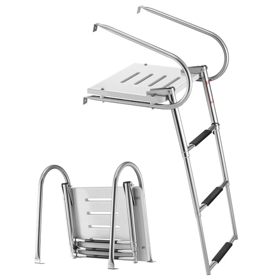 VEVOR Boat Ladder, 3 Steps, Stainless Steel Telescoping Folding Swim Deck Ladder for Rear Entry Inboard, 400 lbs Capacity with Wide Anti-Slip Steps & Handrails, for Outboards, Yacht, Pontoon Boats