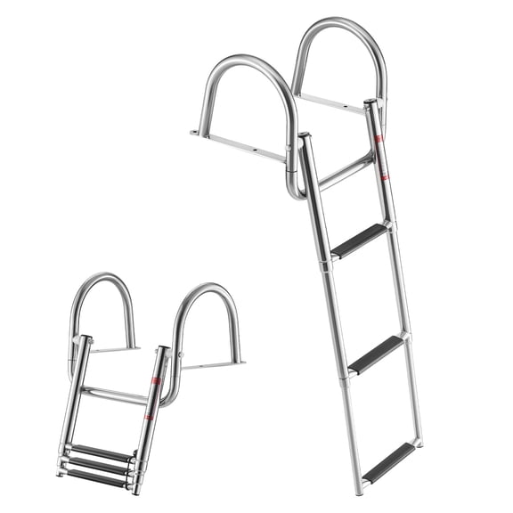 VEVOR Boat Ladder, 3 Steps, Stainless Steel Telescoping Folding Swim Deck Ladder for Rear Entry Inboard, 600 lbs Capacity with Wide Anti-Slip Steps & Handrails, for Outboards, Yacht, Pontoon Boats