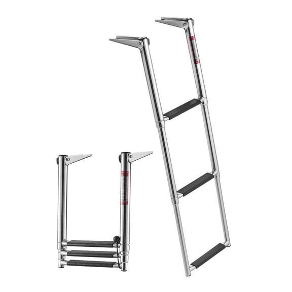VEVOR Boat Ladder, 3 Steps, Stainless Steel Telescoping Folding Swim Deck Ladder for Rear Entry Inboard, Heavy Duty 600 lbs Capacity with Wide Anti-Slip Steps, for Outboards, Yacht, Pontoon Boats