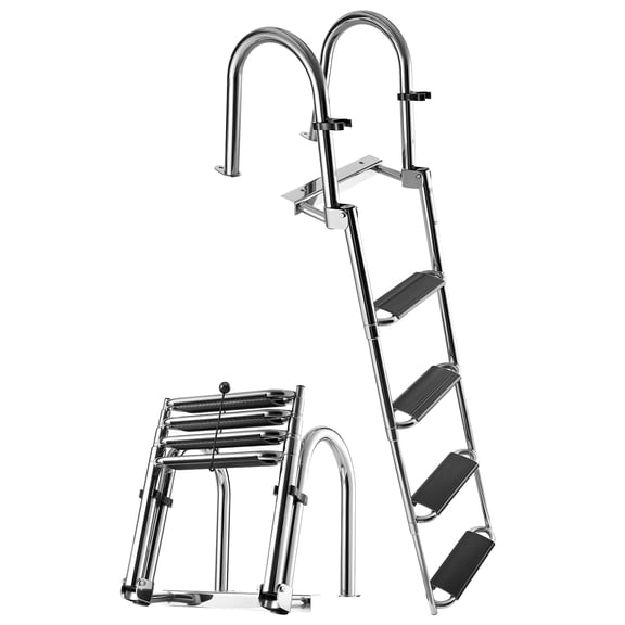 VEVOR Boat Ladder, 4 Steps, Stainless Steel Telescoping Folding Swim Deck Ladder for Rear Entry Inboard, 600lbs Capacity with Extra Wide Anti-Slip Steps & Handrails,for Outboards, Yacht, Pontoon Boat