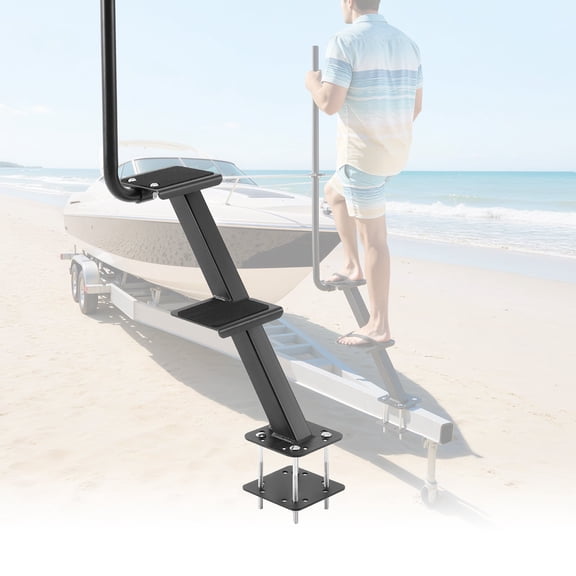 VEVOR Boat Trailer Steps, 2-Step, Heavy-Duty Boat Trailer Steps with Handle, Non-Slip Surface, 3 Mounting Angle Options, Carbon Steel Ladder Suitable for 3" x 3"/3" x 5"/4" x 4" Frame, Bottom Mountin