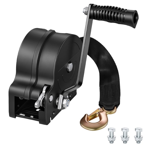 VEVOR Boat Winch, 1600 lbs Hand Winch, Heavy Duty Manual Rope Crank with 20ft Orange Polyester Strap, Portable Two-Way Ratchet, 2 Speed Switchable, Anti-Slip Handle Gear for Boat Trailer ATV Towing