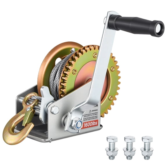 VEVOR Boat Winch, 1600 lbs Hand Winch, Heavy Duty Manual Rope Crank with 32.8ft Steel Wire, Portable Two-Way Ratchet, Anti-Slip Handle, Easy Installation Gear for Boat Trailer ATV Towing