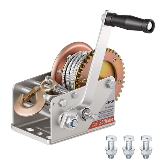 VEVOR Boat Winch, 3500 lbs Hand Winch, Heavy Duty Manual Rope Crank with 32.8ft Steel Wire, Portable Two-Way Ratchet, 2 Speed Switchable, Anti-Slip Handle Gear for Boat Trailer ATV Towing