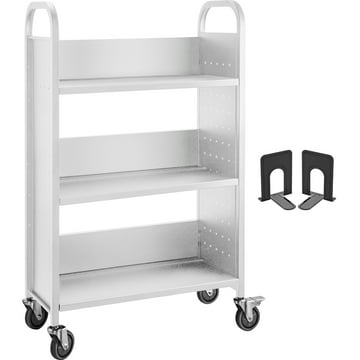 VEVOR Book Cart Single Sided L-Shaped , Rolling Book Cart with 4 Inch Lockable Wheels, for Home Shelves Office and School Book Truck in White