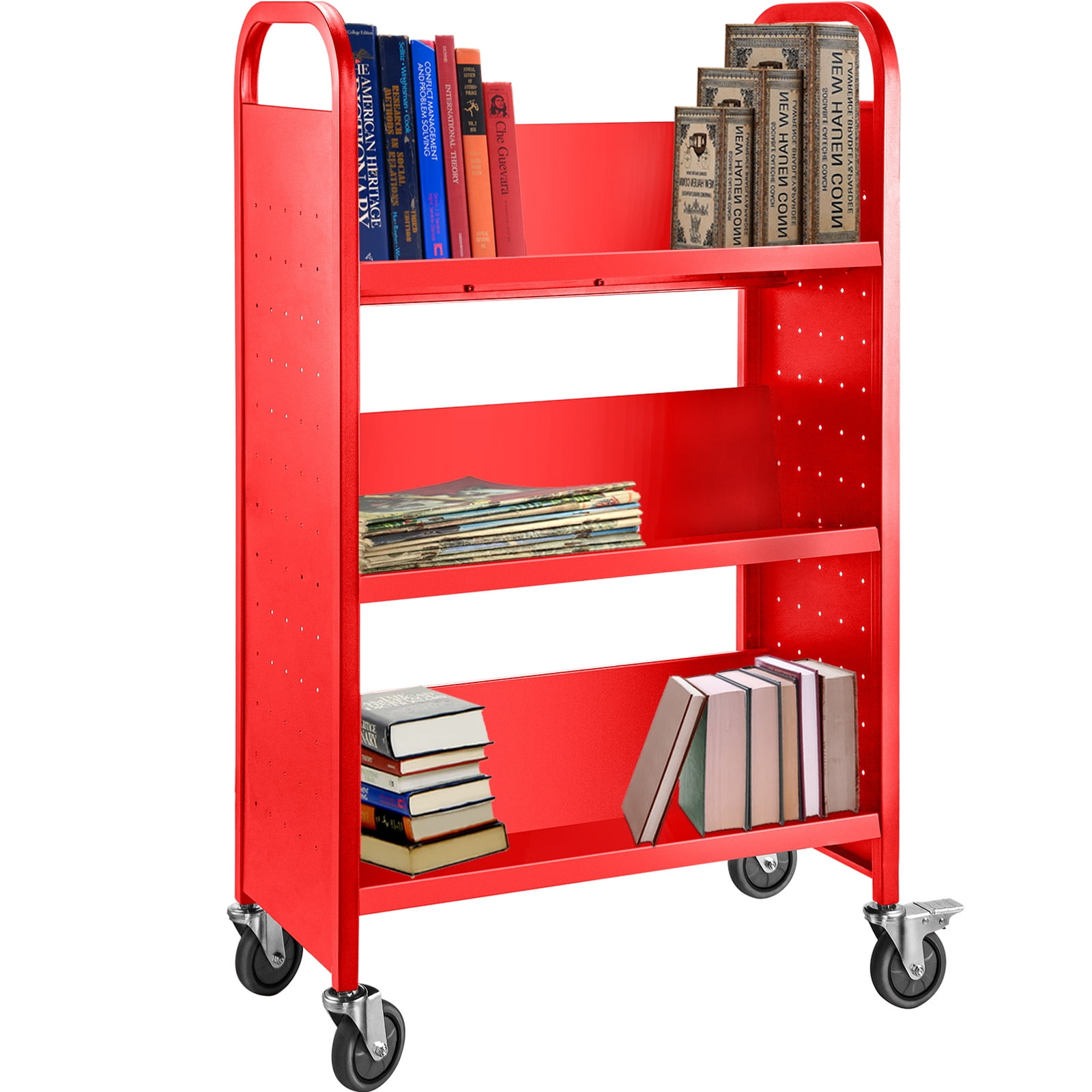 VEVOR Book Cart Single Sided VShaped , Rolling Book Cart with 4 inch