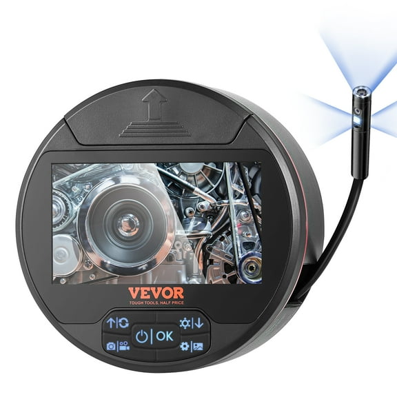 VEVOR Borescope Triple Lens Endoscope Camera with Light, 4.3" IPS Screen Inspection Camera with 8 + 2 Lights, IP67 Waterproof Snake Scope Camera for Automotive, Plumbing (16.4FT Cable, 32GB Card)