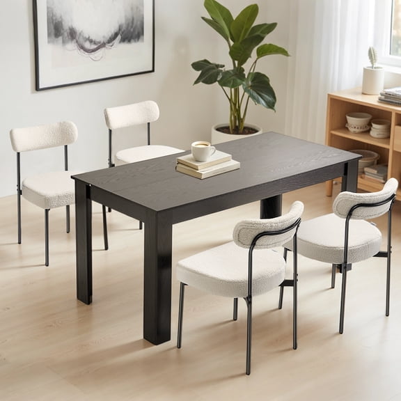 VEVOR Boucle Dining Chairs Set of 4, Mid Century Modern Sherpa Accent Chairs,Upholstered Side Chair for Dining Table,Space-Saving White Kitchen Table Chair with Curved Backrest and Black Metal Legs