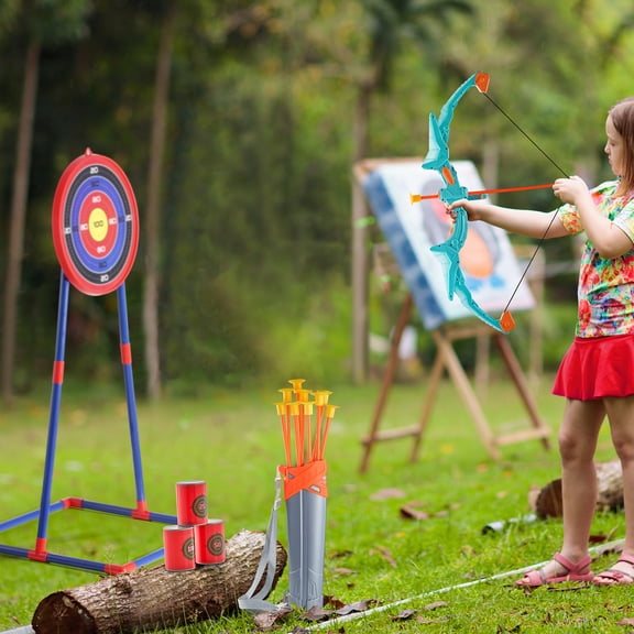 VEVOR Bow and Arrow Set for Kids, LED Light Up Archery Set with 10 Suction Cup Arrows, Standing Target, Quiver, 3 Target Cans, for Boys & Girls 6 7 8 9 10+ Years Old, Birthday Gift for Kid