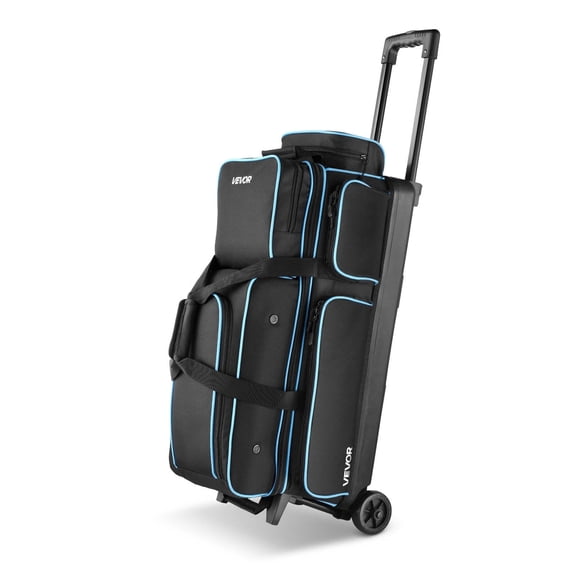 VEVOR Bowling Ball Bag, 3 Ball Double Roller Bowling Bag with Wheels,Featuring a Separate Compartment for Shoes (Up To US Size 16)&Oversized Accessory Pocket,Retractable Handle Extends to 41.34in