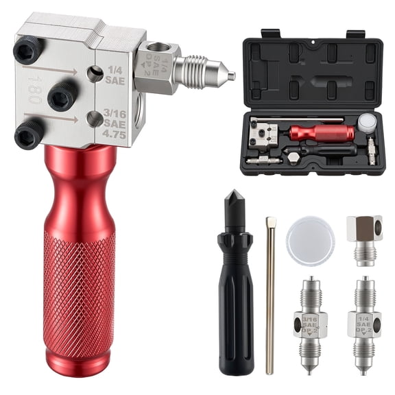 VEVOR Brake Line Flaring Tool Kit, 45 Single & Double Flare Tool for 3/16", 1/4" Copper Tubing - with 2 Forming Dies, Deburring Tool & Toolbox for Automotive Brake Hydraulic Line Repair
