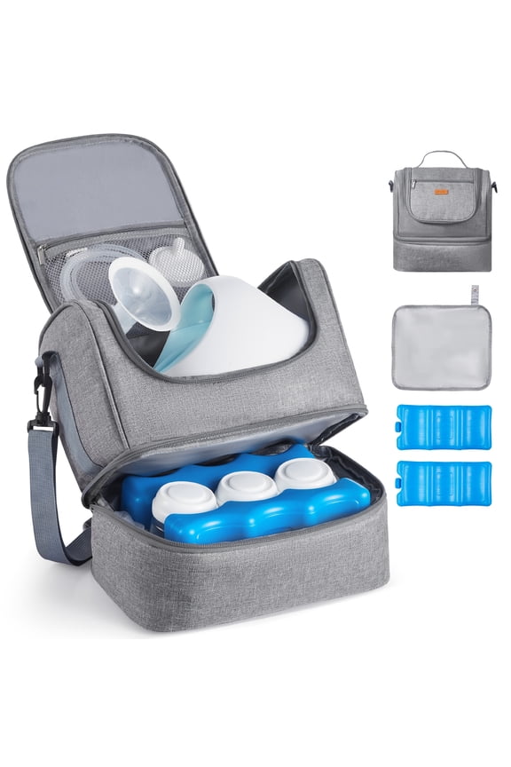 Breast Pump Bag, Breast Feeding Bag with Ice Pack, Fits for S1/S2, Pumping Accessories & Breastmilk Storage, Portable Pump Carrying Case for Work, Travel and Family Use, Grey