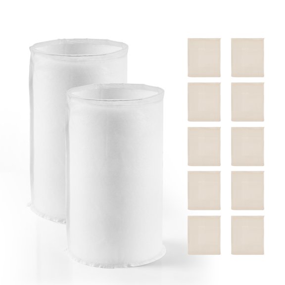 VEVOR Brew Bags, 2 PCS Food Grade Nylon Material Grain Bag, 10 PCS Natural Cotton-Linen Hop Bag, Easy to Clean, Reusable & Ultra-Fine Mesh Home Brewing Bags, Only for Our Automatic Beer Brewer