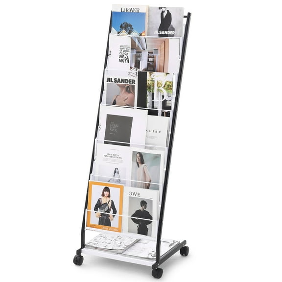 VEVOR Brochure Display Rack, 6-Tier Magazine Literature Display Stand, Floor Standing Magazine Rack Newspaper Catalog Holders, Movable with 4 Wheels (2 Lockable), 6 Pockets