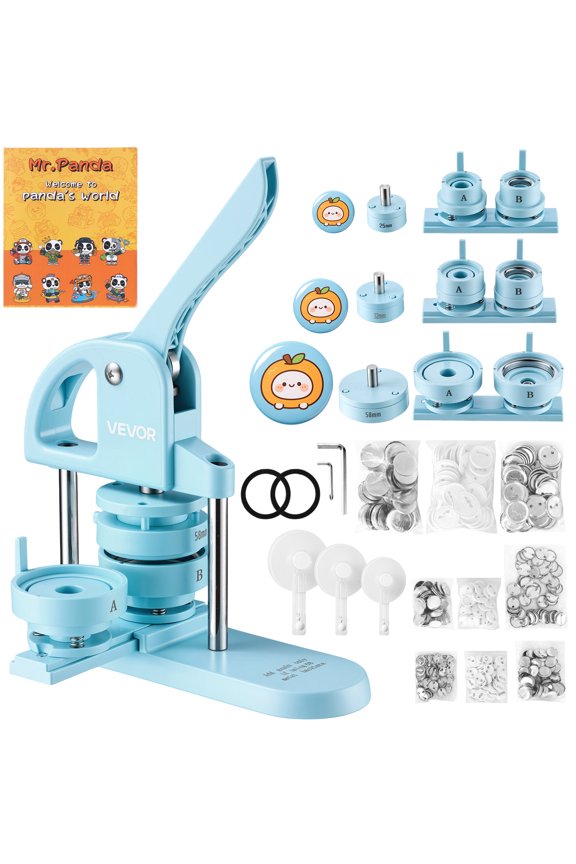 Button Maker Machine 1"/1.25"/2.25"(25/32/58 mm) Pin Maker Blue, with 300pcs Button Parts, Circle Cutter and Magic Book, Ergonomic Handle, for DIY Badges, Pins, Fridge Magnets and Key Chains