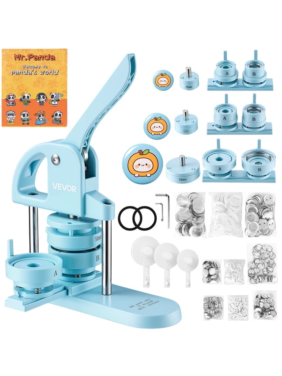Button Maker Machine 1"/1.25"/2.25"(25/32/58 mm) Pin Maker Blue, with 300pcs Button Parts, Circle Cutter and Magic Book, Ergonomic Handle, for DIY Badges, Pins, Fridge Magnets and Key Chains