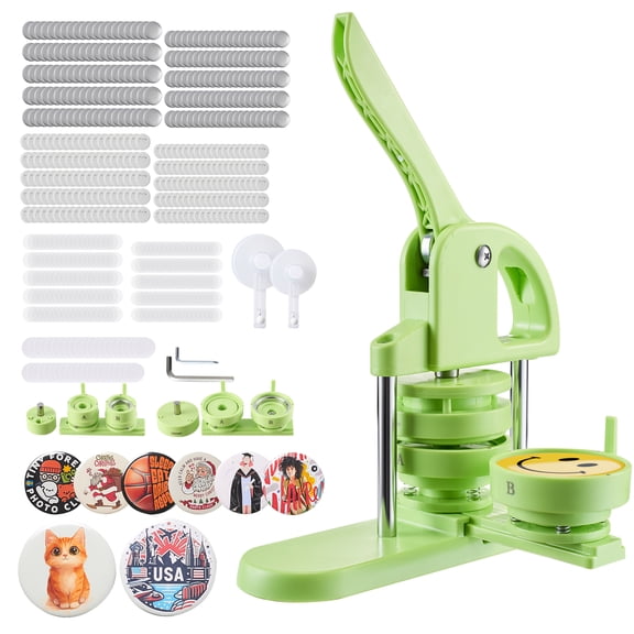 VEVOR Button Maker Machine, 1.26/2.28 inch 2-in-1, Plastic Pin Maker with 200 pcs Button Parts, Circle Cutter and Magic Book, Reinforced Ergonomic Handle, for DIY Badges, Personalized Pins, Green
