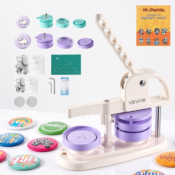 VEVOR Button Maker Machine, 2.25"/3"(58/75 mm), Quick-Change Plastic Pin Maker with 200pcs Button Parts, Circle Cutter and Magic Book, Reinforced Handle, for DIY Badges, Pins, Key Chains