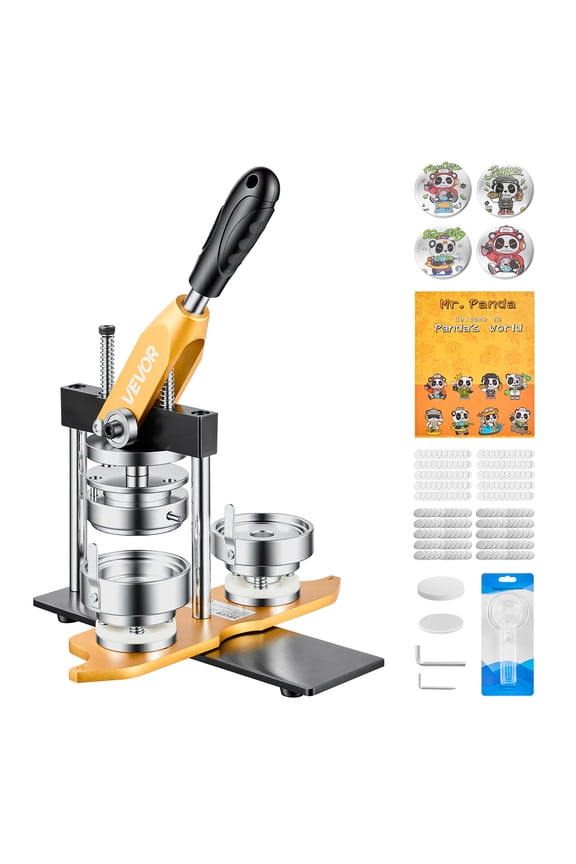 Button Maker Machine, 2.25" / 58 mm, Solid Metal Pin Maker with 100pcs Button Parts, Circle Cutter and Magic Book, Reinforced Ergonomic Handle, Steel Mold, for DIY Badges, Pins, Key Chains