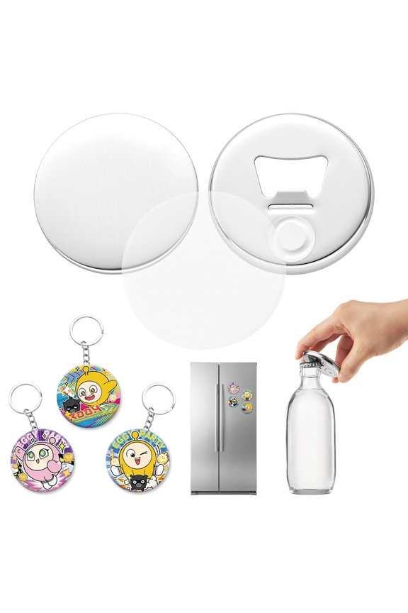 Button Maker Supplies 50 Sets 2.28 in / 58 mm Refrigerator Magnets, Bottle Openers, and Keychains Button Parts with Backs, Shells, Clear Mylar Films, and Blank Circle Papers, for Home DIY
