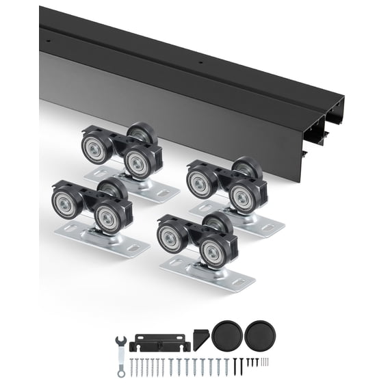 VEVOR Bypass Door Hardware, 4ft Heavy Duty Bypass Sliding Door Hardware Kit, Aluminum Alloy Sliding Closet Door Hardware Set with Finger Pulls, for 2 Door System, Fit Door Thickness 1 3/8 " - 1 3/4"