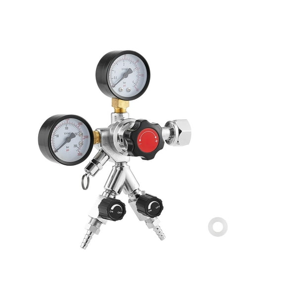 VEVOR CO2 Regulator, Dual-Gauge Dual-Valve Beer Keg Regulator, 060 PSI Adjustable Pressure, Heavy-Duty CO2 Tank Gas Regulator with 2 Check Valves, for Draft Beer Homebrewing, Fits CGA320 Interface