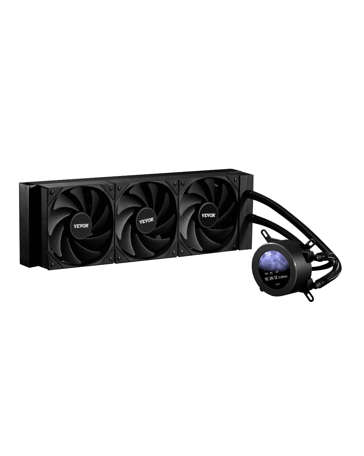 VEVOR CPU Liquid Cooler, AIO CPU Water Cooler - 3 x 120mm PWN Fans, Pump & 2.1'' LCD Display, Max 2200PRM Black CPU Cooling Fan, Compatible for Intel 115X/1366/2011/1700/1200, AMD AM4/AM5