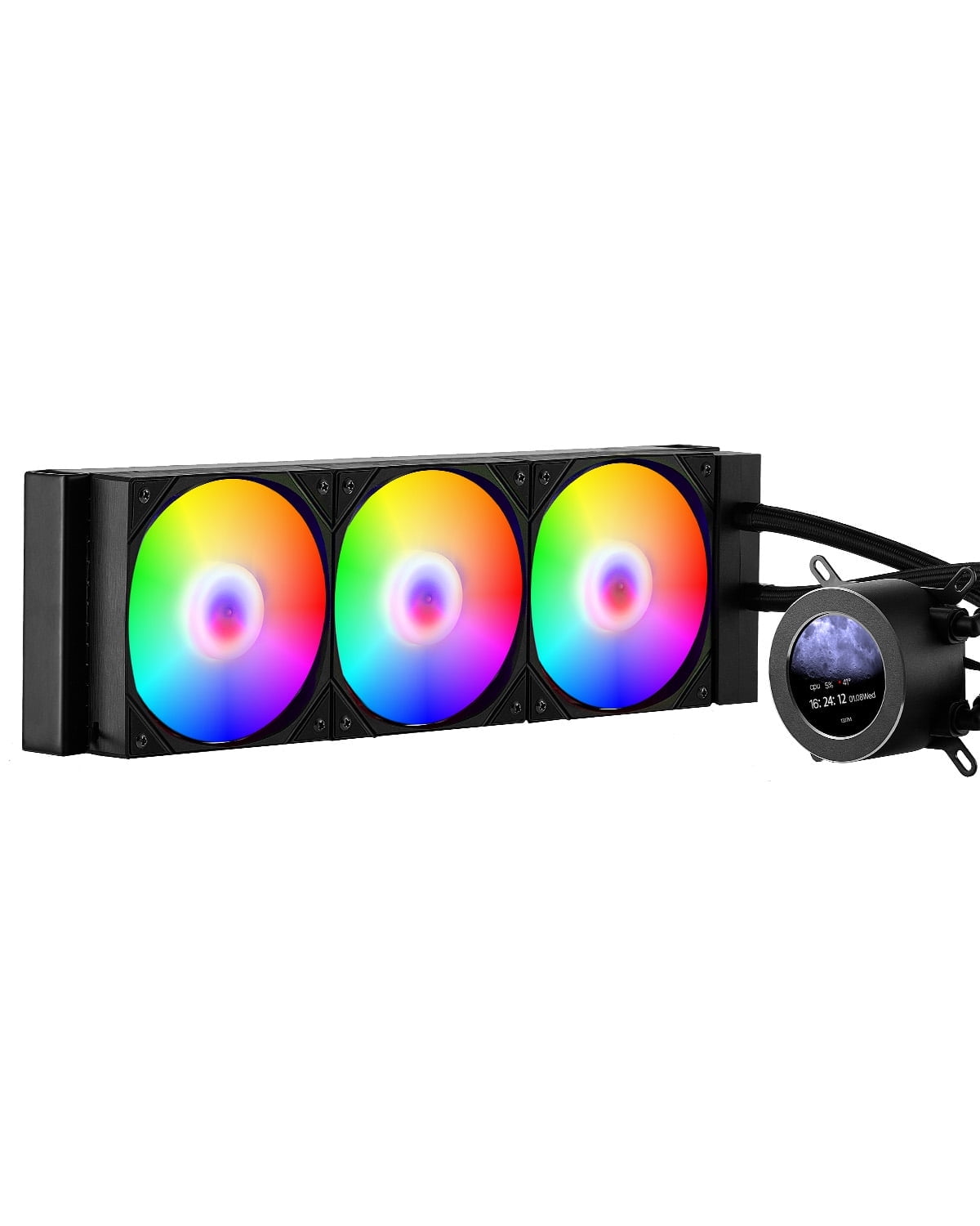 VEVOR CPU Liquid Cooler, AIO CPU Water Cooler - 3 x 120mm PWN Fans & Pump, Customizable Black PC Liquid Cooler with 2.1'' LCD Display & ARGB light, for Intel 115X/1366/2011/1700/1200, AMD AM4/AM5