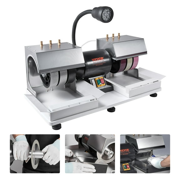 VEVOR Cabbing Machine, 6" 1/4HP 1800rpm Efficient, Lapidary Rock Grinder Polisher With Lamp & Water Pump, Gem Faceting Machine, Rock Grinding Machine, Gem Jade Stone, Create Cabochons for Necklaces