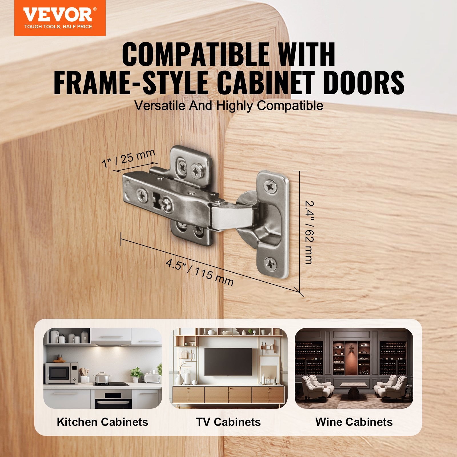 2-Pack Cabinet Hinges, 175/165 Degree Half Overlay Hinges, Hidden