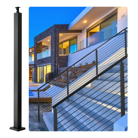 VEVOR Cable Rail Post, 42 x 0.98 x 1.97", Level Deck Stair Post Cable Handrail Post Stainless Steel Brushed Finishing Deck Railing DIY Picket Without Hole Stair Railing Kit With Mount Bracket Black