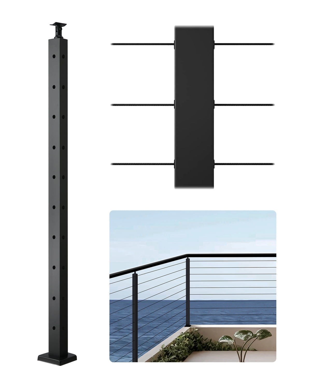 L Shape Railing VEVOR Cable Railing Post, 36x1x2 Inch Corner Railing Post, with L ...