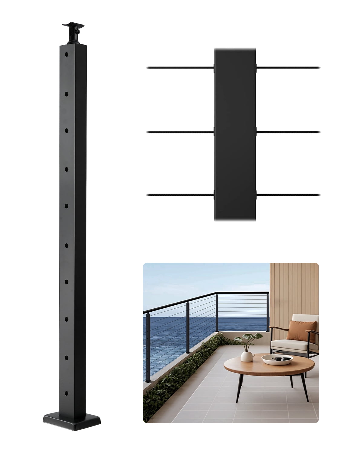Slime Post Railing VEVOR Cable Railing Post, 36x1x2 Inch Level Deck Stair Posts, 1-Pack ...
