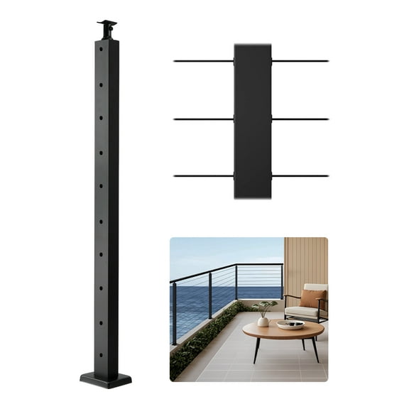 VEVOR Cable Railing Post, 36x1x2 Inch Level Deck Stair Posts, 1-Pack Stainless Steel Cable Handrail Post, Pre-Drilled Pickets with Mounting Bracket Stair Railing Kit, Black, 1JZLGZXHS914LZA6X001V0