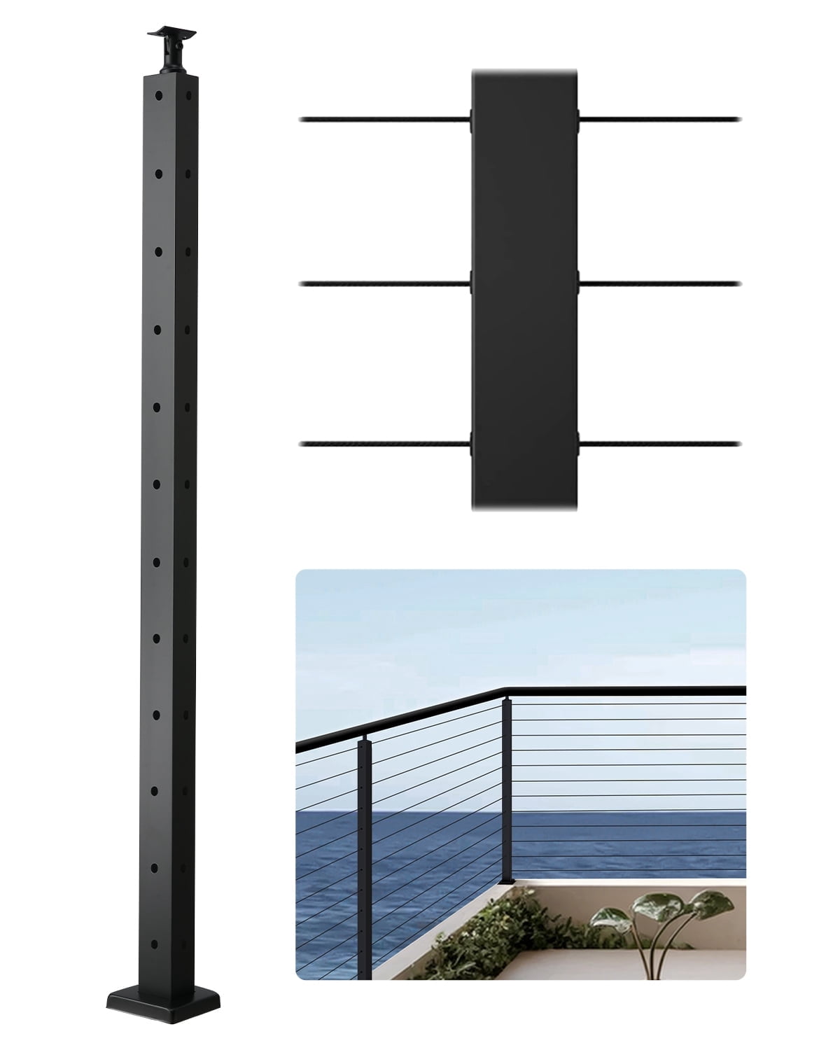 L Shape Post Railing VEVOR Cable Railing Post, 42x1x2 Inch Corner Railing Post, with L ...