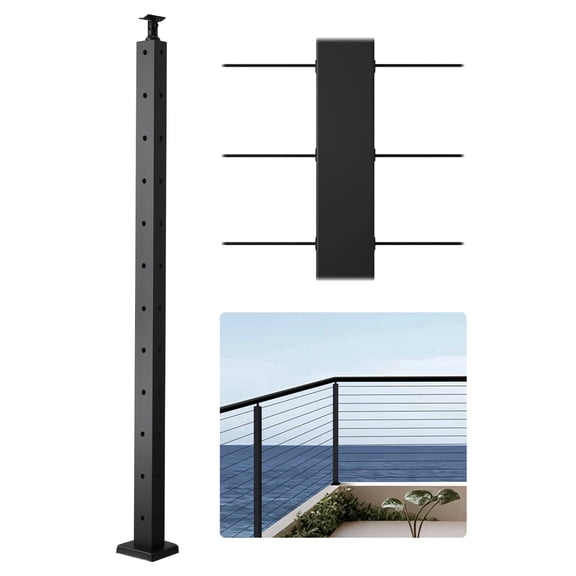 VEVOR Cable Railing Post, 42x1x2 Inch Corner Railing Post, with L-Shaped Pre-Drilled Holes, Stainless Steel Cable Rail Post with Horizontal and Curved Bracket, 1-Pack, Black, 1JZLGZXHS10607YXO001V0