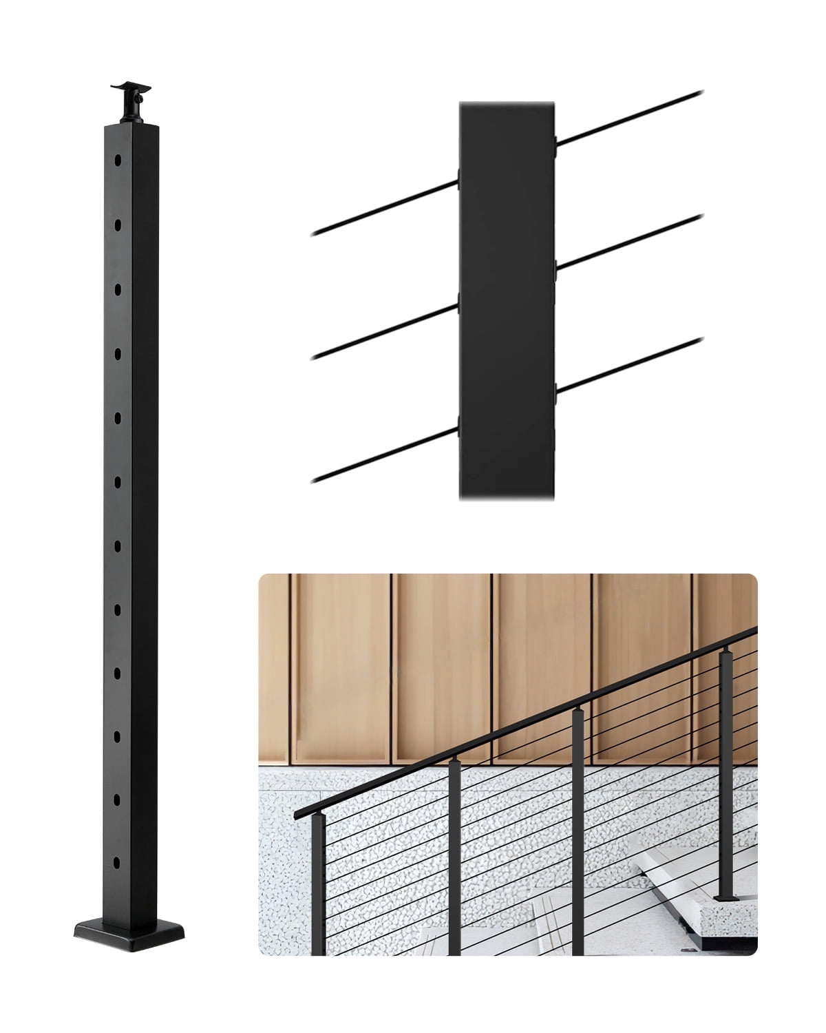 VEVOR Cable Railing Post, 42x1x2 Inch Stair Railing Post, with Pre ...
