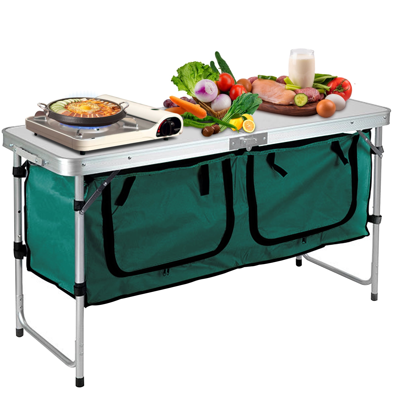 VEVOR Camping Outdoor Kitchen Table Cabinet Foldable Folding Cooking  Storage Rack X-Shaped Aluminum Alloy Bracket for BBQ Picnic