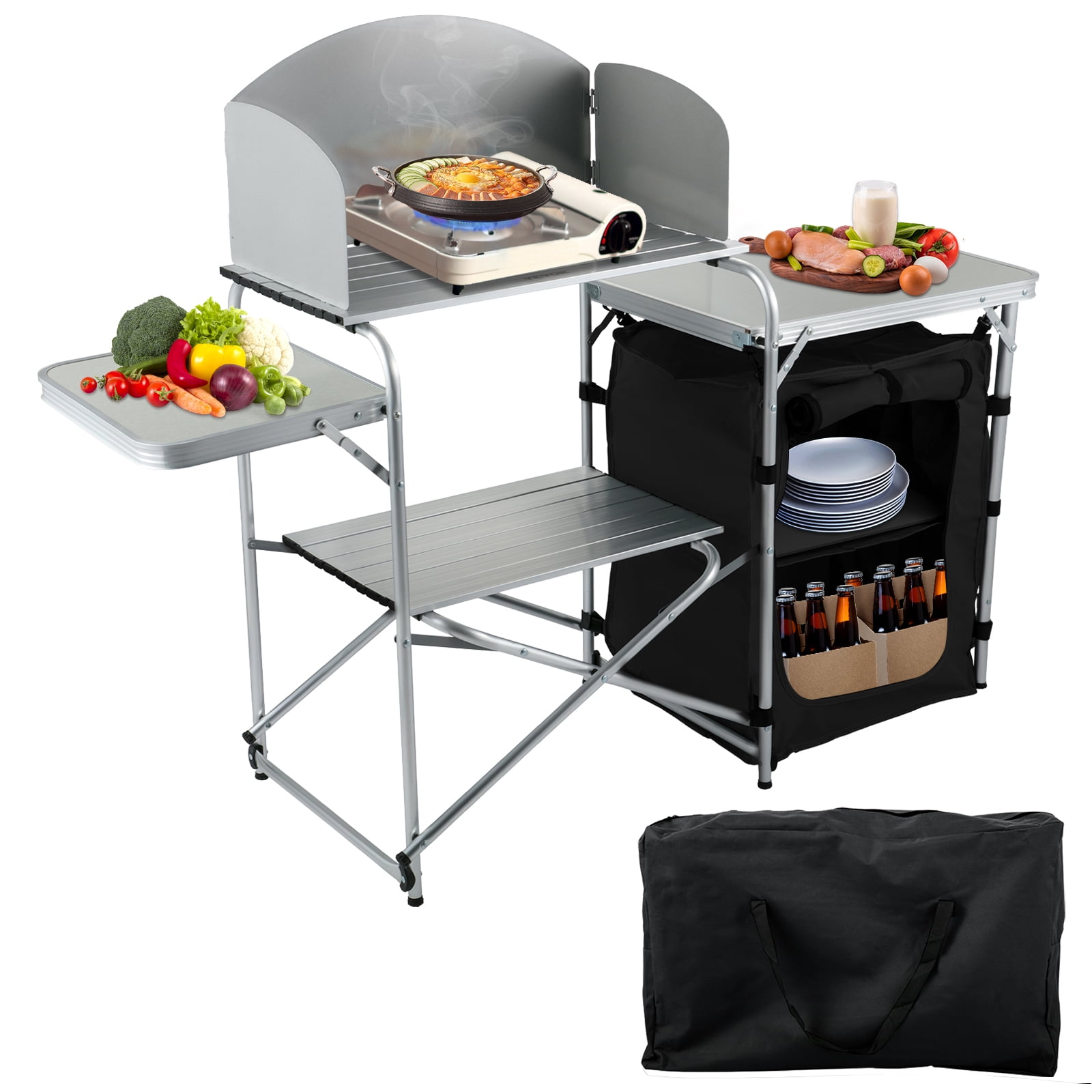 VEVOR Camping Kitchen Station, Aluminum Portable Folding Camp Cook
