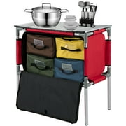 VEVOR Camping Kitchen Station, Aluminum Portable Folding Camp Cook Table with 4 Detachable Legs & 4 Cooler Bags, Red
