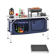 VEVOR Camping Kitchen Table, Folding Outdoor Cooking Table, 3 Adjustable Height, Aluminum Lightweight Portable Cook Stat